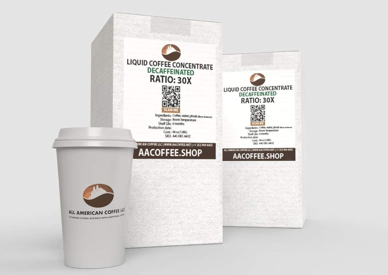 all american coffee llc liquid coffee concentrate 2 x 64oz bag in box decaffeinated